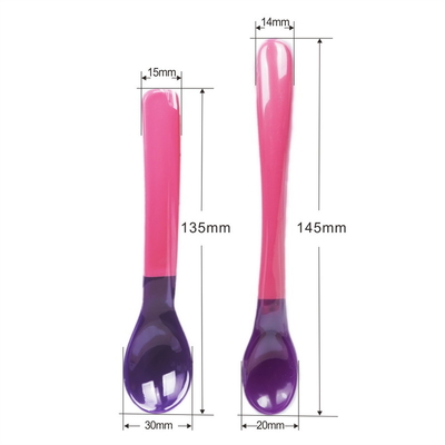 PP TPE Soft Color Change Baby Feeding Spoons Pink Color