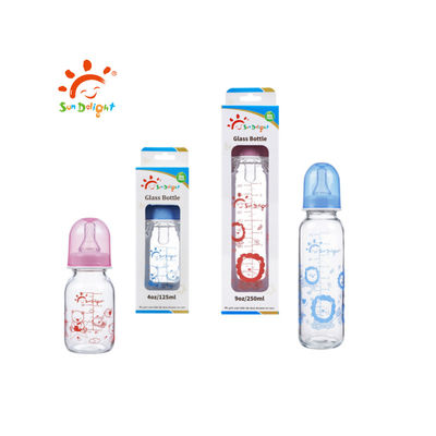 Heat Resistant Hi Transparency Standard Neck 9oz 250ml Glass Baby Feeding Bottles