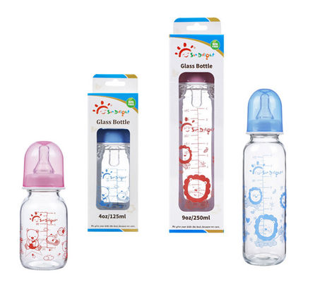 Heat Resistant Hi Transparency Standard Neck 9oz 250ml Glass Baby Feeding Bottles