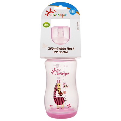 9oz 260ml PP Wide Neck Arc Baby Feeding Bottle Pink Color