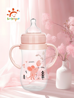 9oz 260ml PP Wide Neck Arc Baby Feeding Bottle Pink Color