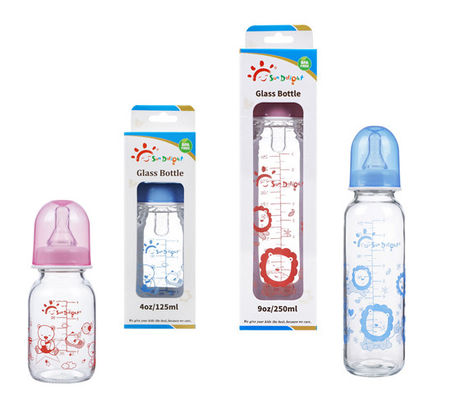 Food Grade 9oz 250ml BPA Free Glass Baby Feeding Bottles