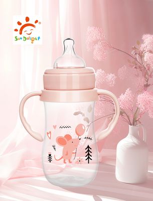 9oz 260ml PP Wide Neck Arc Baby Feeding Bottle Pink Color